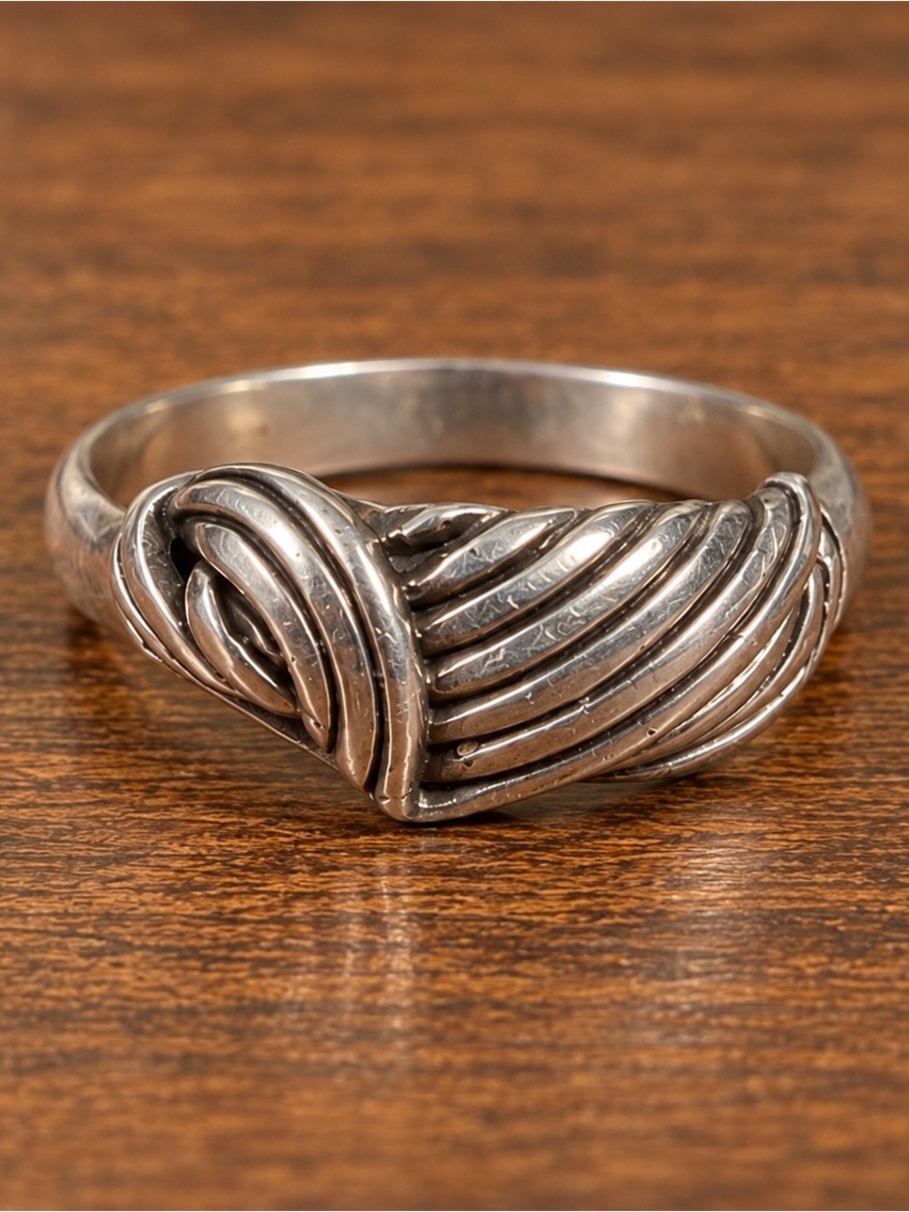 Stamped Sculpted Wrapped Heart Band - Women's Silver Ring